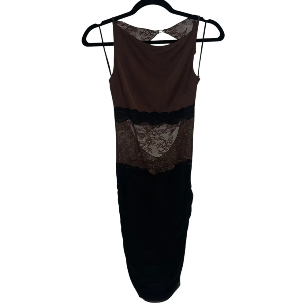 NEW NWT Bec + Bridge Loani Lace Open Back Mini Dress In Chocolate & Black - Image 3