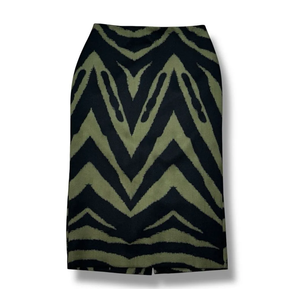 New York & Company Zebra Animal Print Midi Pencil Skirt Green Black Size 0 - Image 12