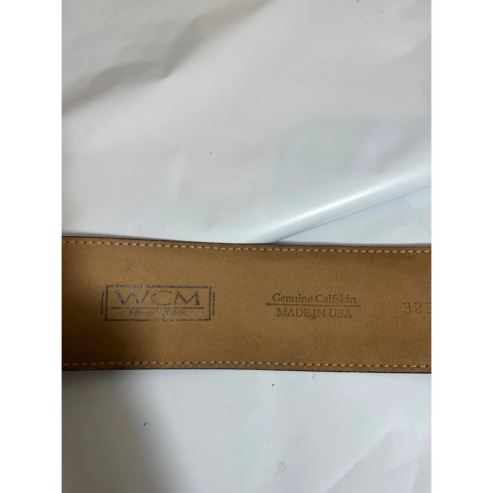 WCM New York Black Leather Belt Gold Circle Buckle Genuine Calfskin Made in USA - Image 7