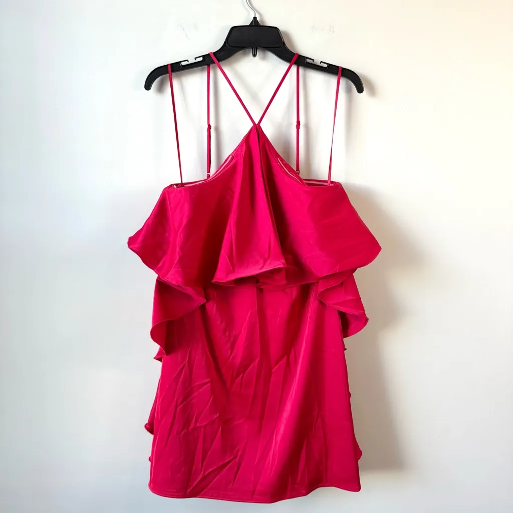 Jewel Badgley Mischka Amelia Ruffled Satin Mini Dress Deep Rose 8 - Image 4