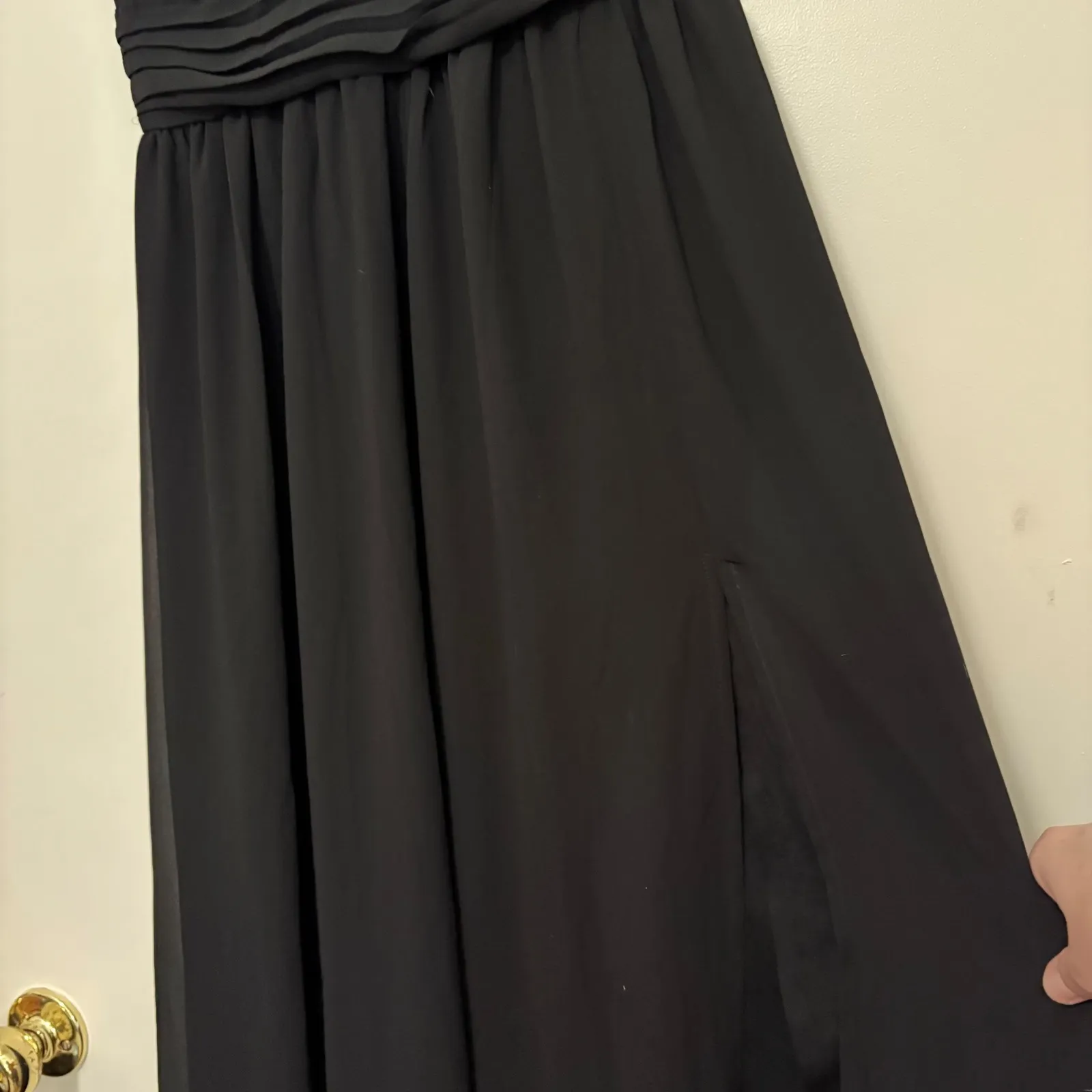 Lulus Black Deep V Neck Empire Waist Maxi Dress Slit Size S - Image 3