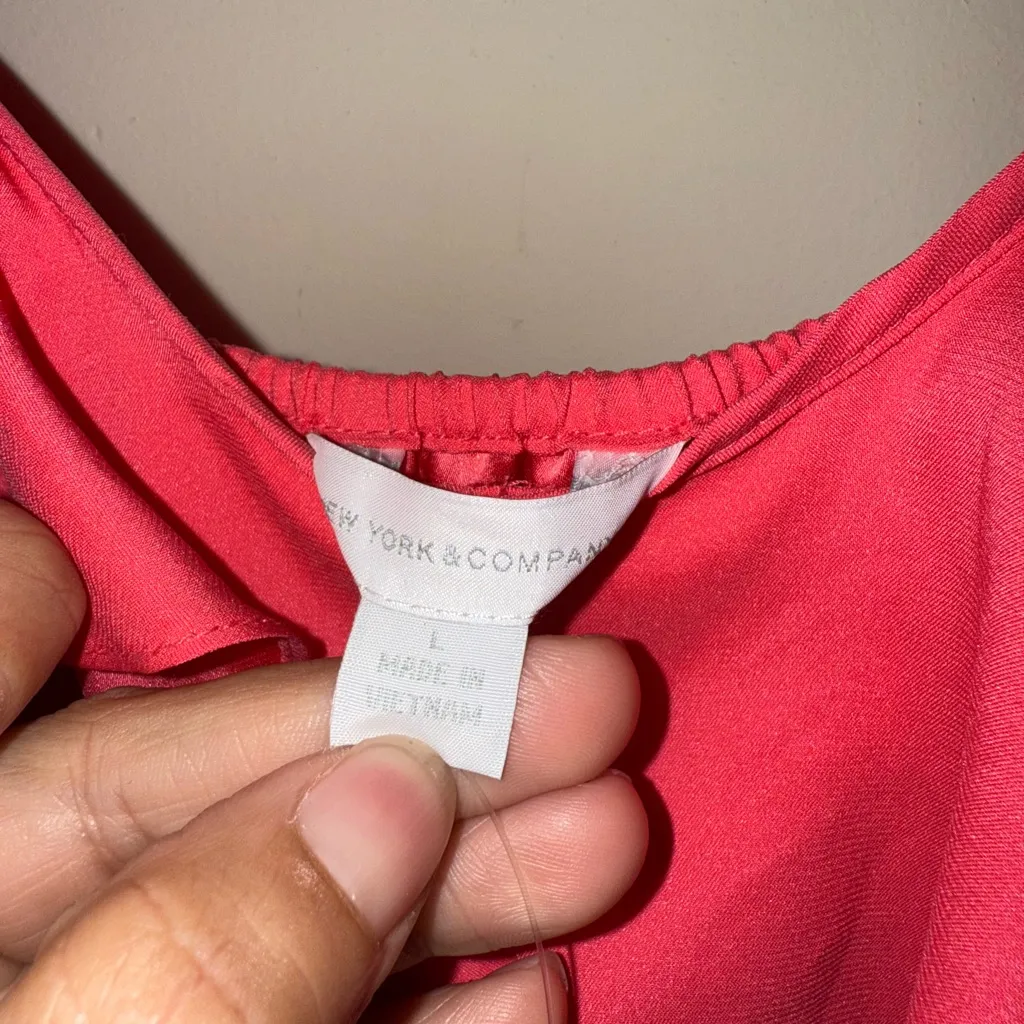 New York & Company Vibrant Pink Ruffle Jumpsuit Size L - Image 4