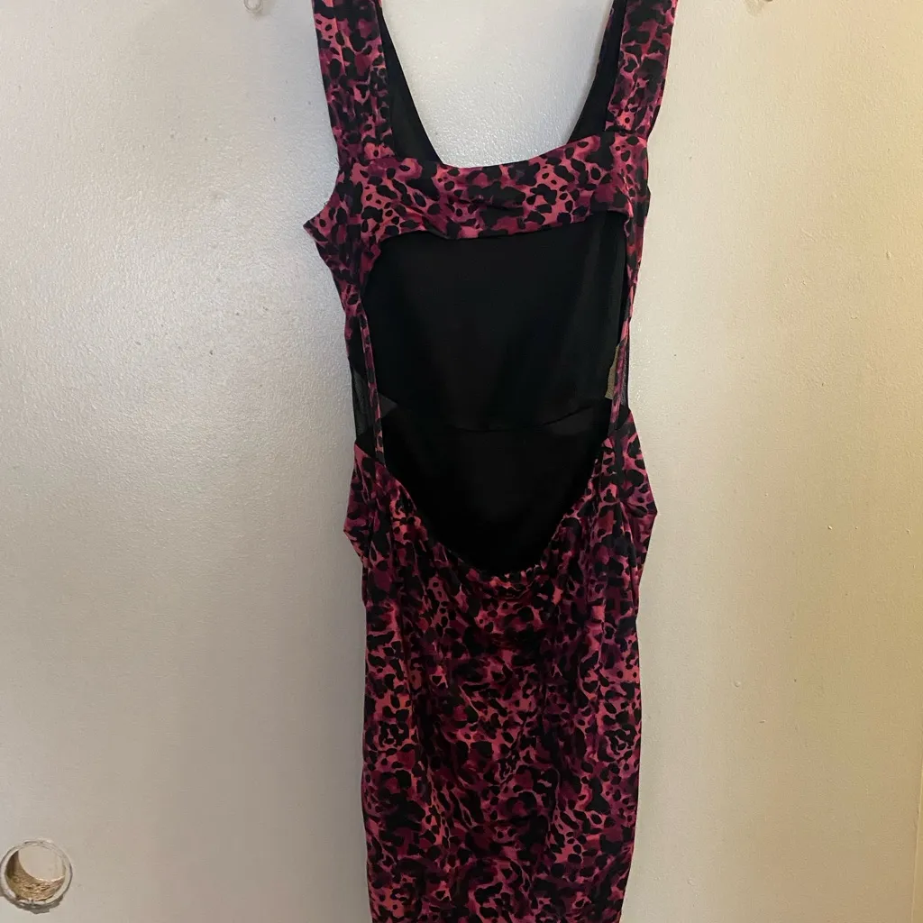 Charlotte Russe Womens Mini Tank Dress M Medium 36” Pink Leopard Open Back - Image 6