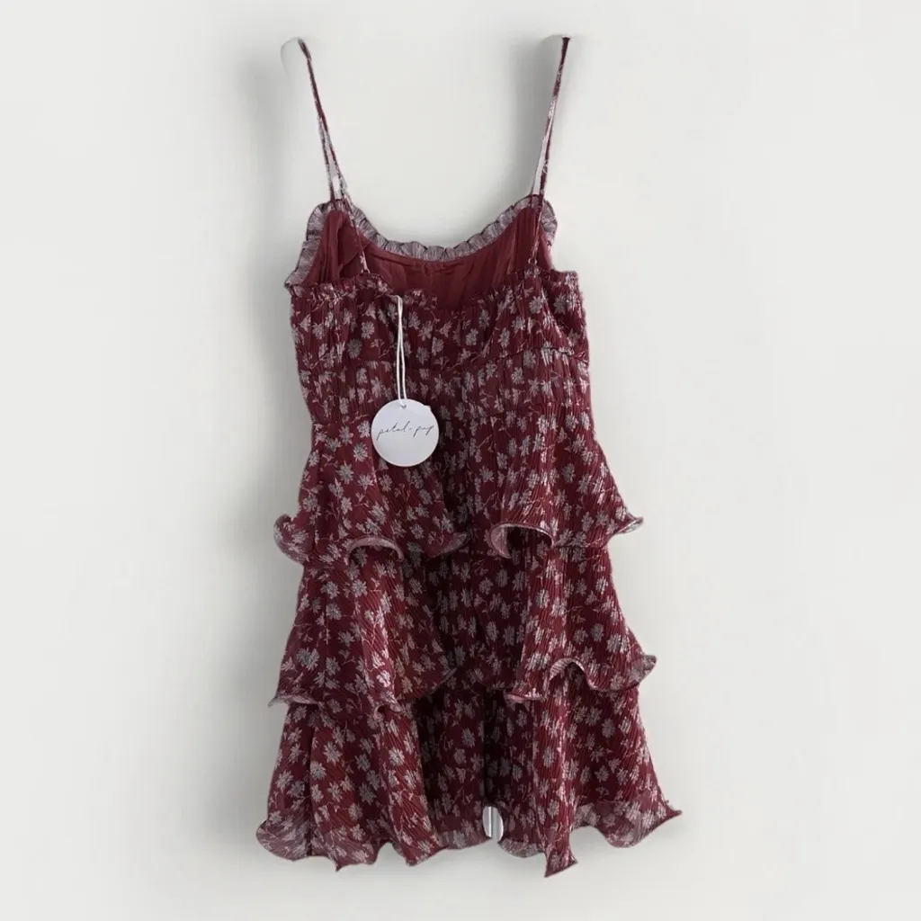 New Petal&Pup  Tiered Ruffle Flowers  Lined Mini Dress Red Size‎ Small - Image 4