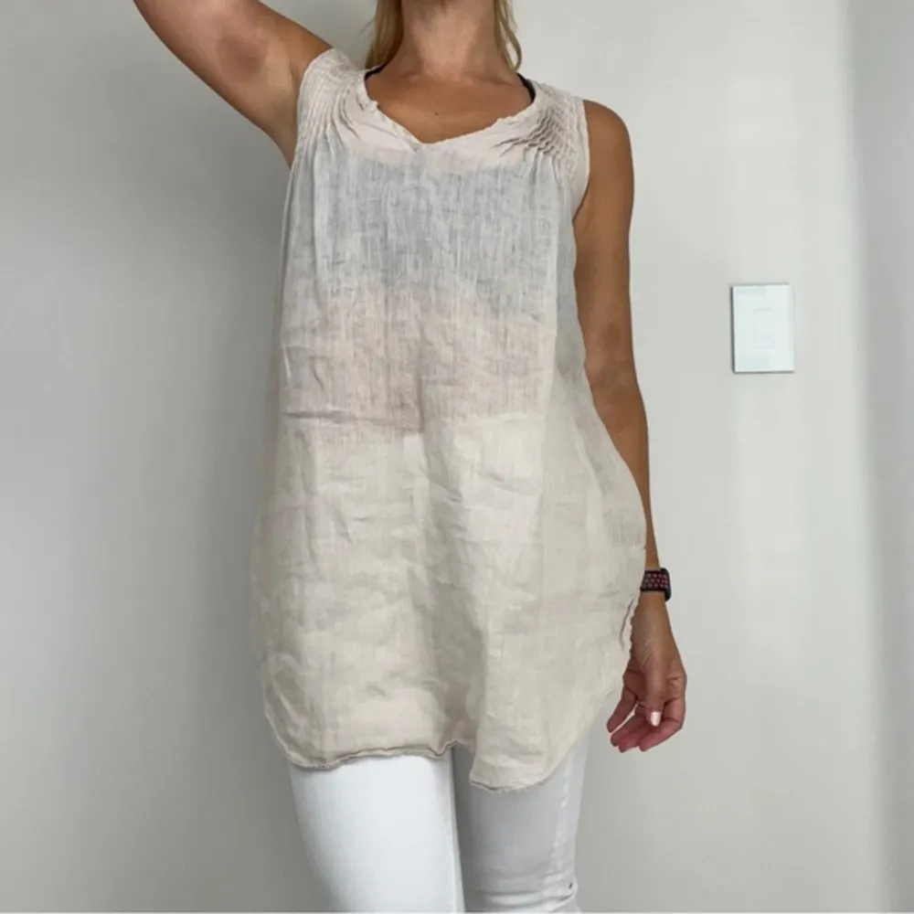 Calypso St. Barth Linen Sleeveless Cream Tunic Top - Image 99