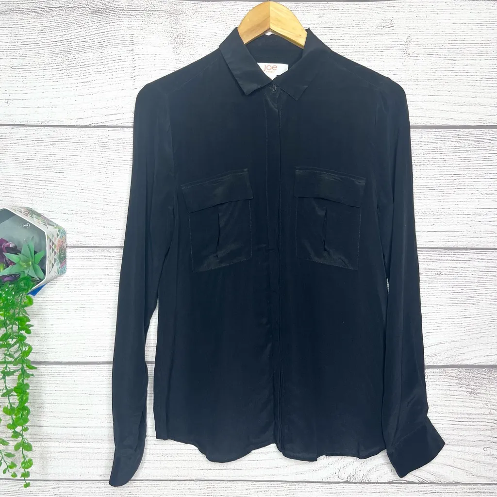 Joe Fresh Black Long Sleeve Button Up Shirt Blouse Top Size Medium - Image 7