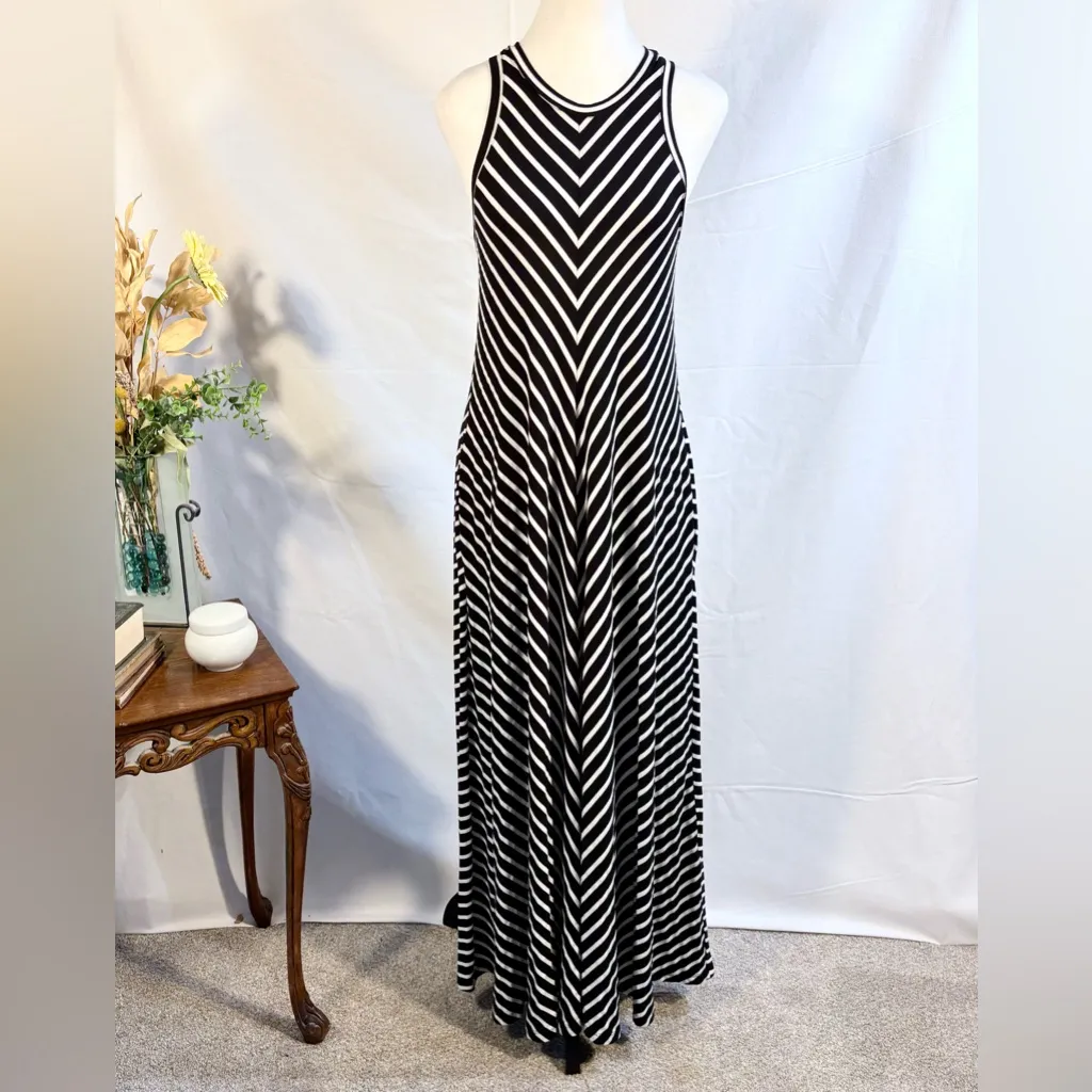 ♨️Alembika Stretch Jersey Chevron Stripe Racerback Maxi Dress Pockets~ 3 L/XL🧡 Black Size L - Image 10