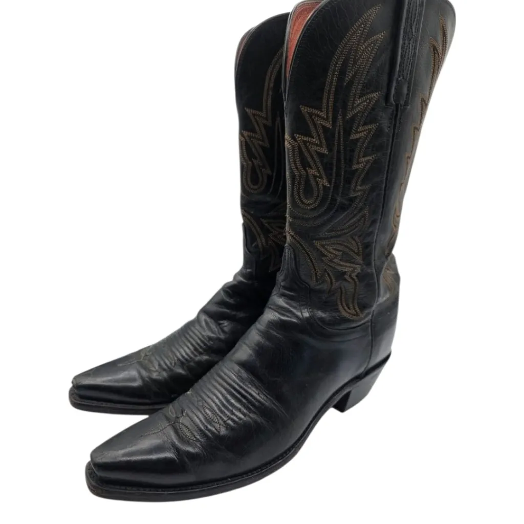 Lucchese 1883 Savannah Black Mad Dog Goat Leather Snip Toe Western Boots Size 10 - Image 14