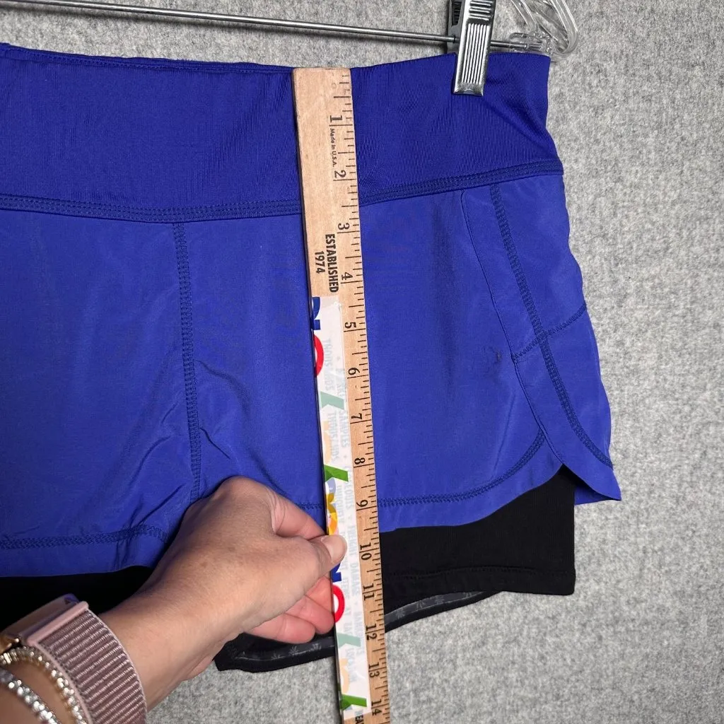 Athleta Medium Womens Running Shorts Biker Blue Black Gym Elastic Pull On - Image 6
