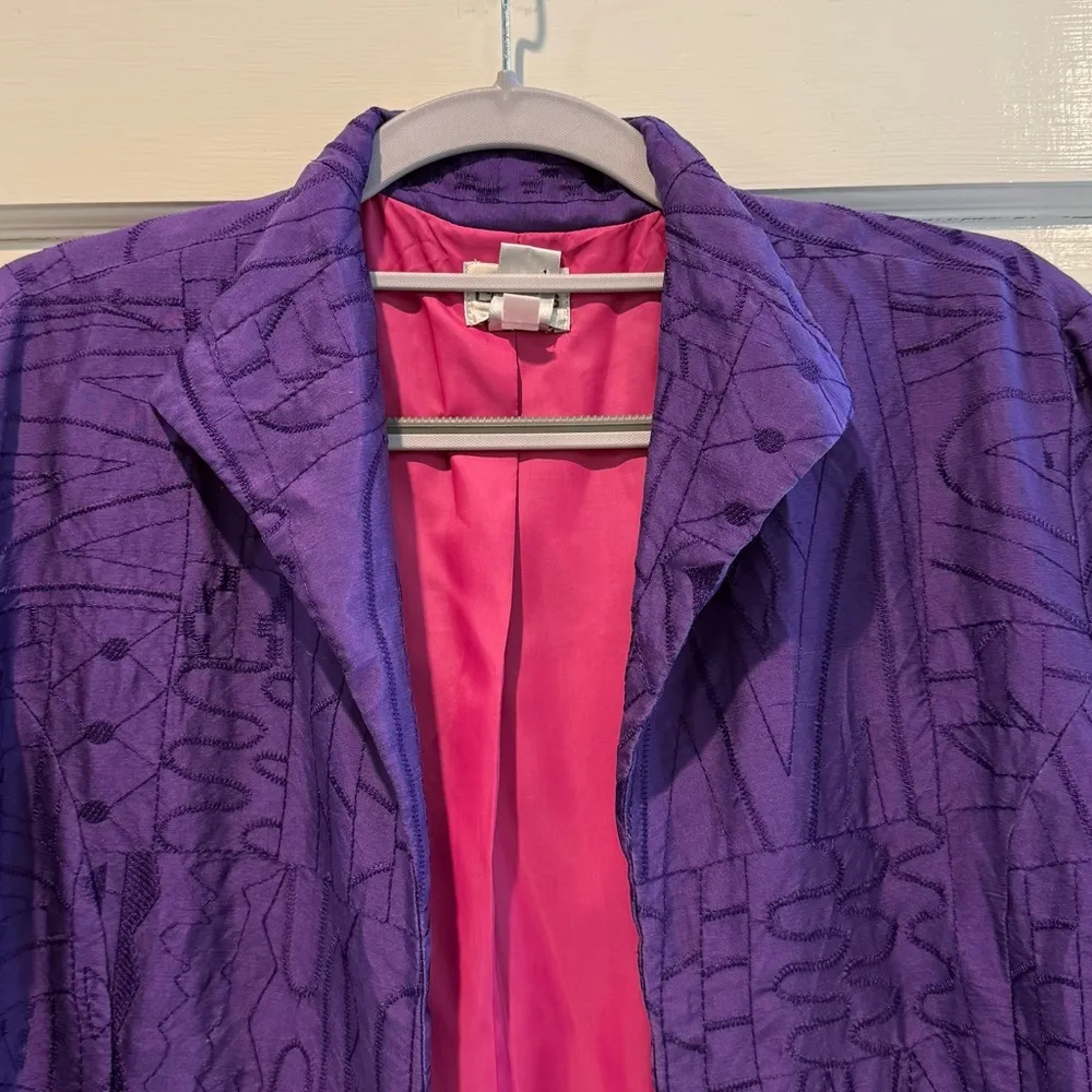 CHICO’S‎ Open Front Long Sleeve Silk Blazer Purple Size 0 (4) - Image 2