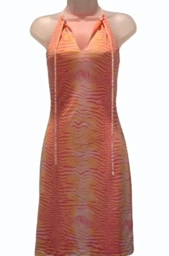 Sunset Tiger Print Chiffon Later Dress Small - Image 2