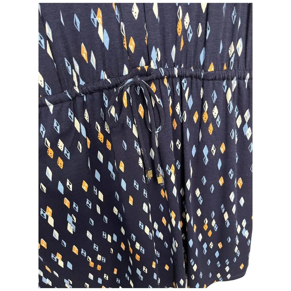 New Metaphor Geometric Diamond Sleeveless Drawstring Waist Shirt Dress Navy M - Image 3