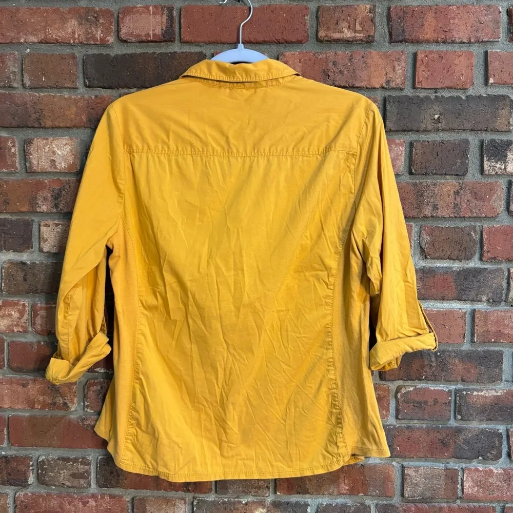 Zac & Rachel womens roll tab sleeve zippered neckline pullover shirt yellow PL Size undefined - Image 3