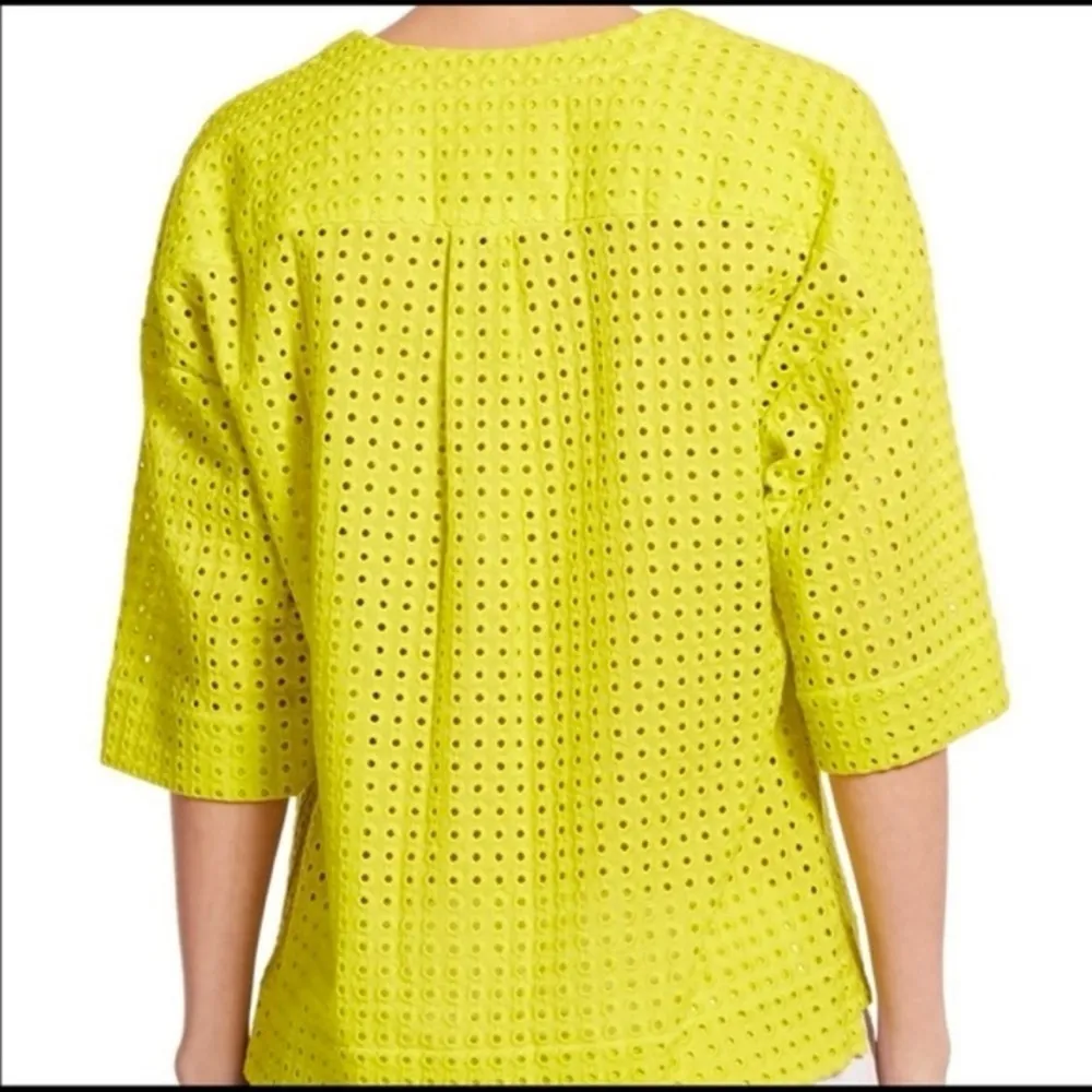 Theory Nolani Top Neon Embroidered Eyelet Short Sleeve Yellow XS V-Neck Bright - Image 2