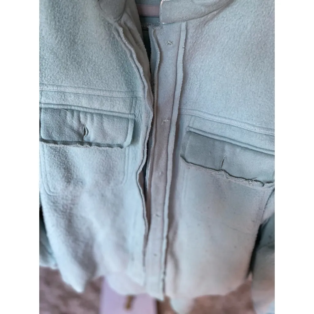 Oli & Hali Distressed Fleece Shacket L Soft Girl Coastal Lumberjane Quiet Luxury Blue Size L - Image 6