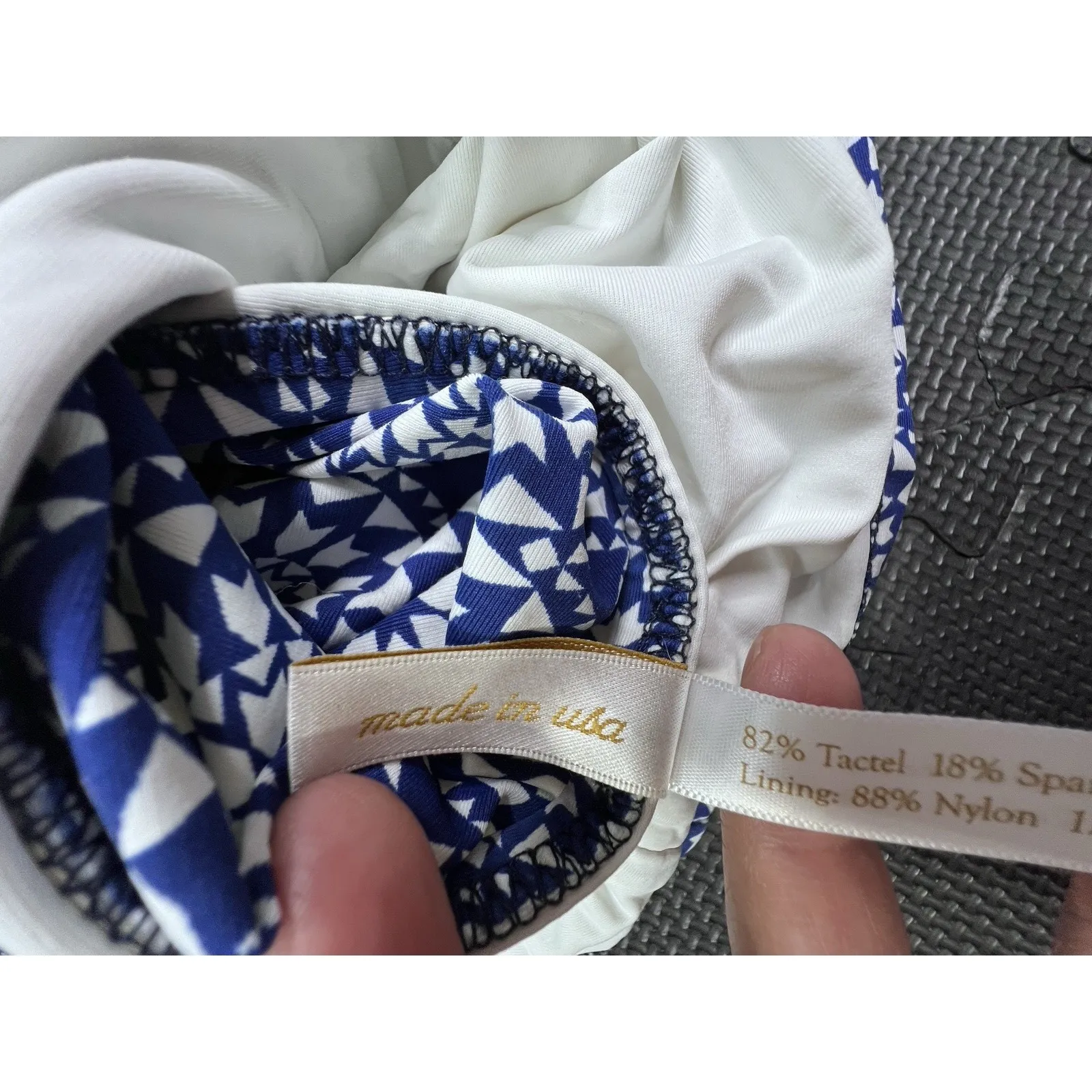 Helen Jon Halter Tankini Swim Top Navy White Geometric Print USA Made Stretch L Blue Size L - Image 10