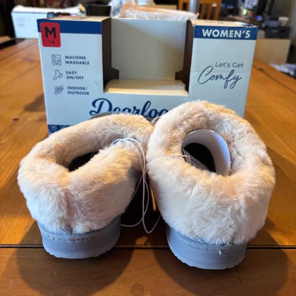 Dearfoams womens memory foam slip on cozy house shoes slippers gray M(7-8) - Image 3