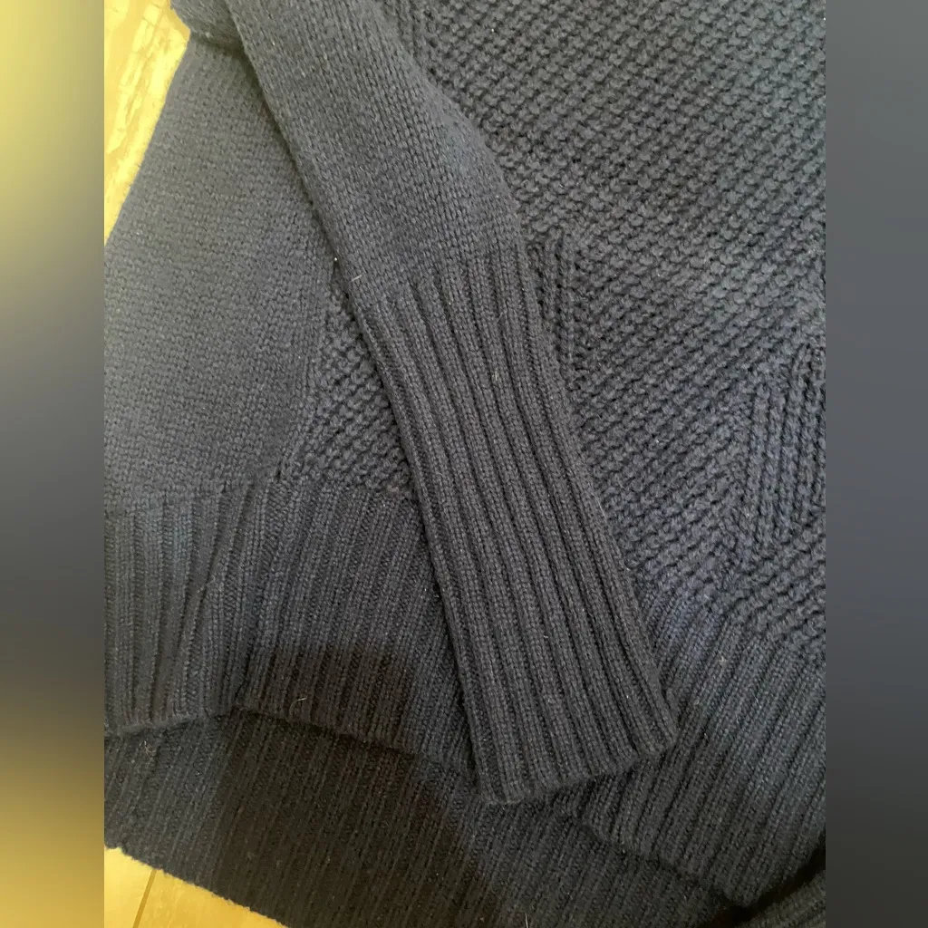 Moth Monochrome Navy Blue Wool Blend Long Sleeve Turtleneck Sweater, size small - Image 7