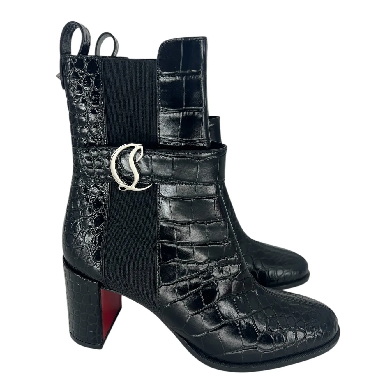 Christian Louboutin Croc Embossed Chelsea Boot 70 Calf Leather in Black - Image 6