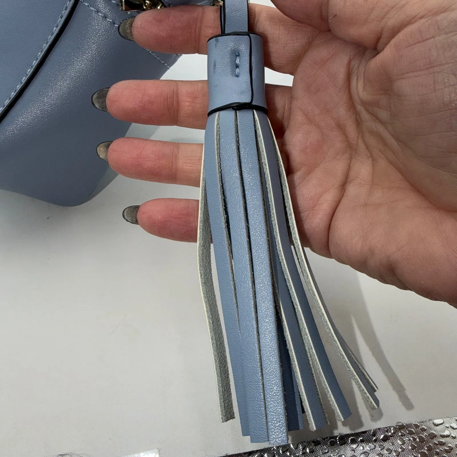 KC Jagger Blue Leather Crossbody Bag Tassel Shoulder Bag - Image 9