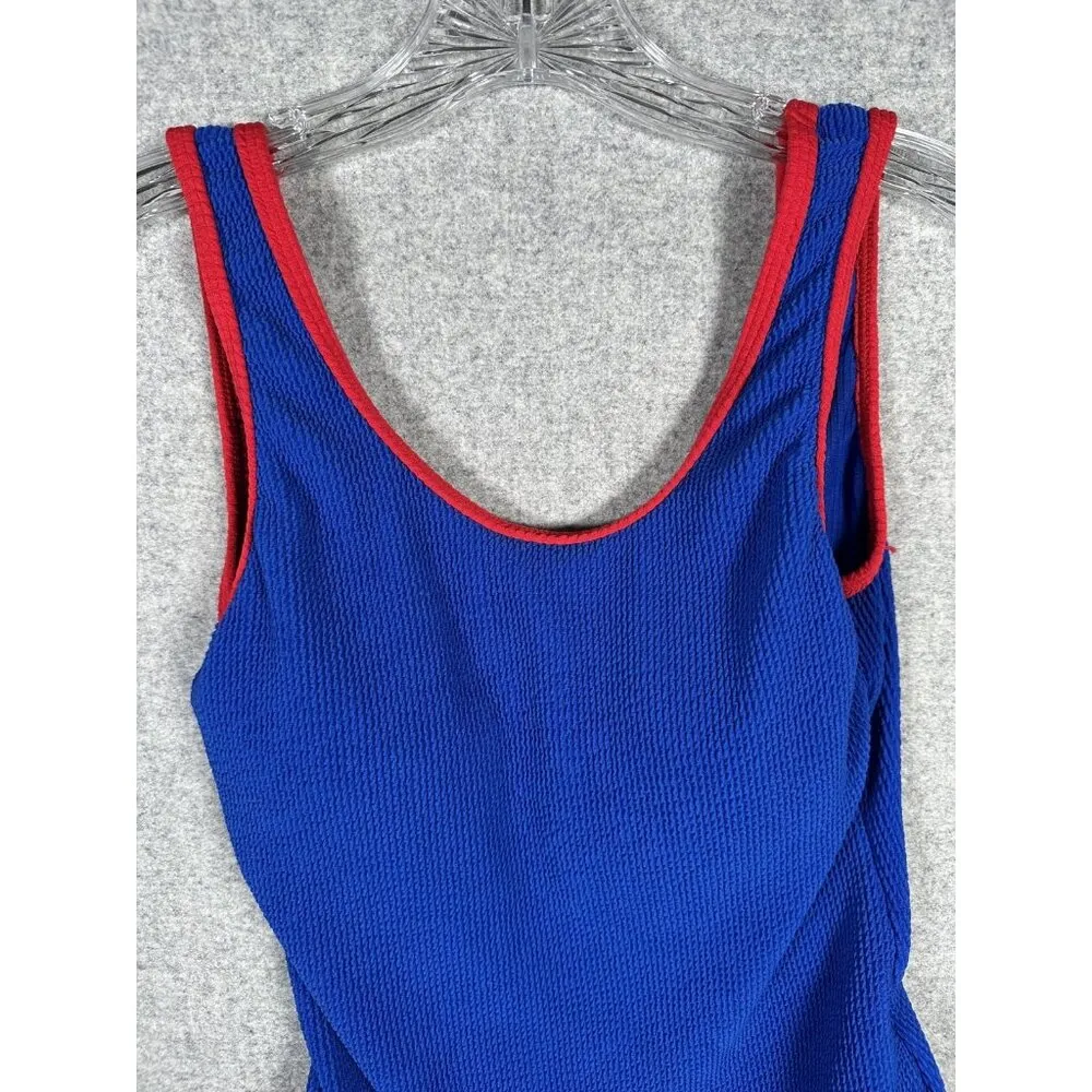 Pink lily Womens One Piece Blue Red Swimsuit Large High Thigh Scoop Neck Back - Image 2