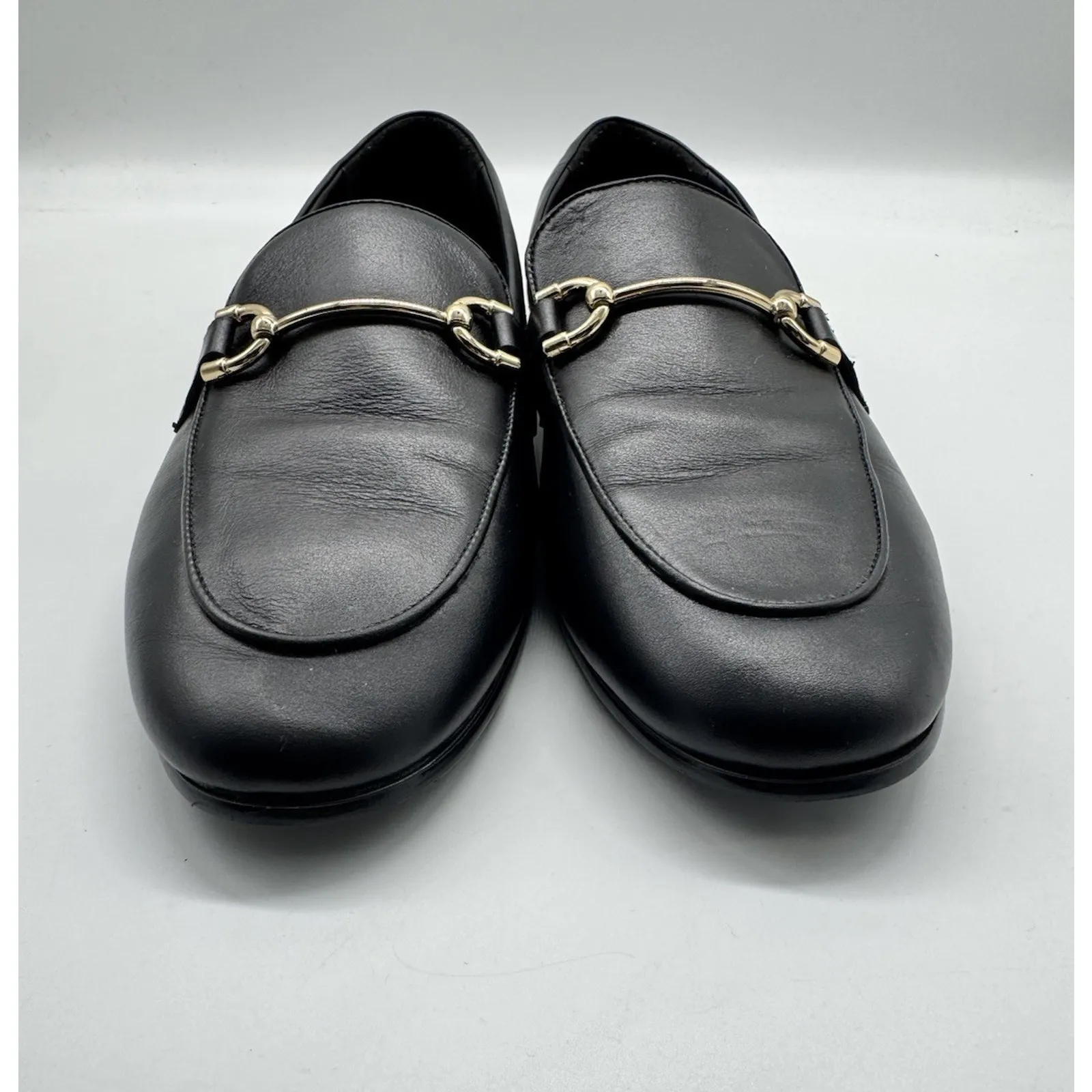Mango Black Leather Loafers Gold Buckle Details Womens US Size 10 Euro 41 - Image 4