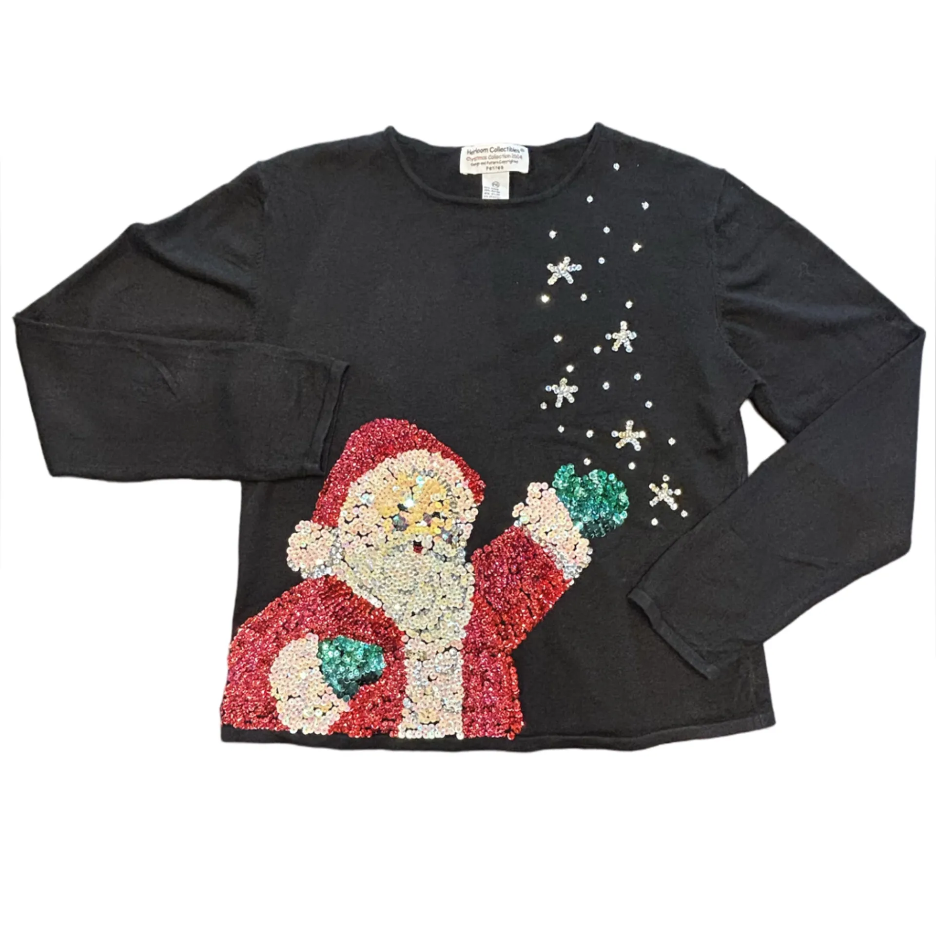 Vintage Santa Clause bling sequins maximalist gaudy kitschy Christmas top XLP Red Size undefined - Image 4