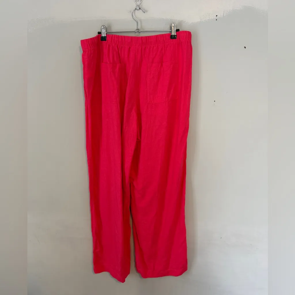 Gap Mid Rise Linen-Blend Pull-On Wide-Leg Pants Medium Raspberry Pink - Image 4