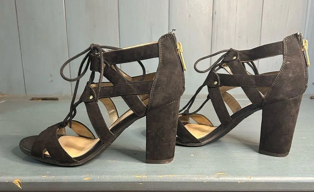 Circus by Sam Edelman Strappy Heels Womens Size 6.5M Black Suede Slip On Comfort - Image 8