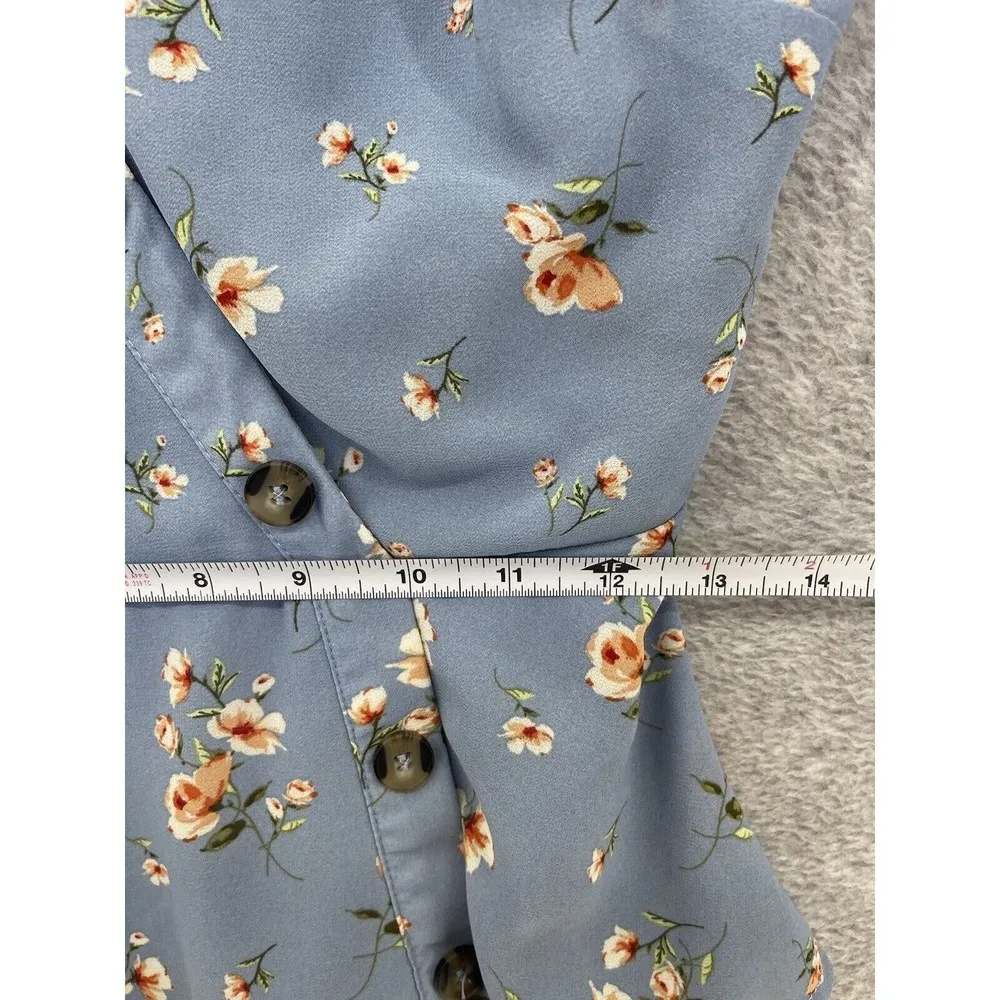 Sweet Wanderer Women's Blouse Blue Floral Peplum Surplice Small Ruched Sleeve - Image 8