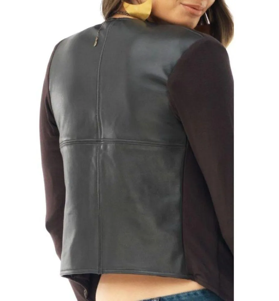 Sky Carradine Jacket Espresso Genuine Leather Brown Cropped Back Cardigan Wrap - Image 2
