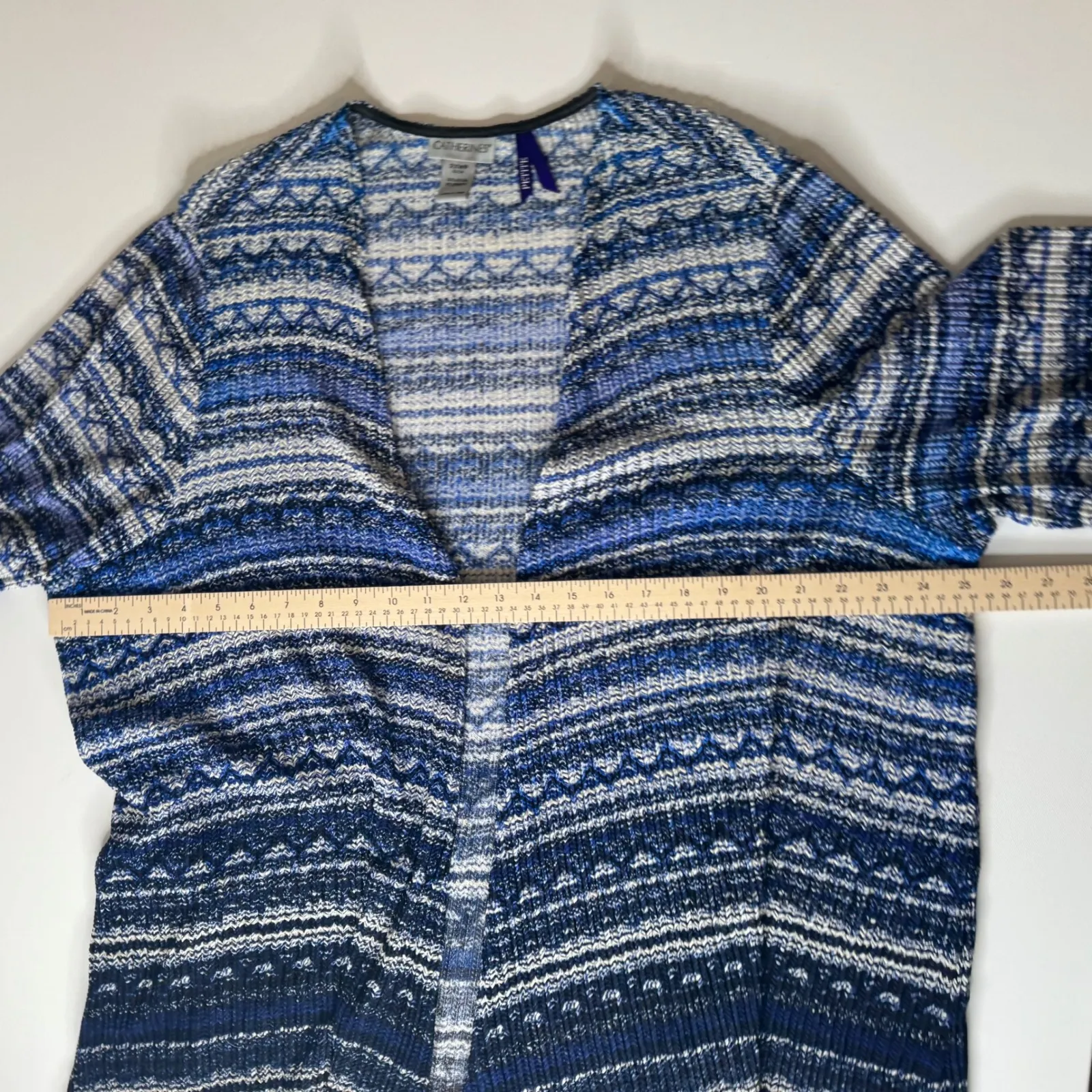 Catherines Blue Striped Open Front Cardigan Size 2XWP Lightweight Stretch Comfy‎ - Image 8