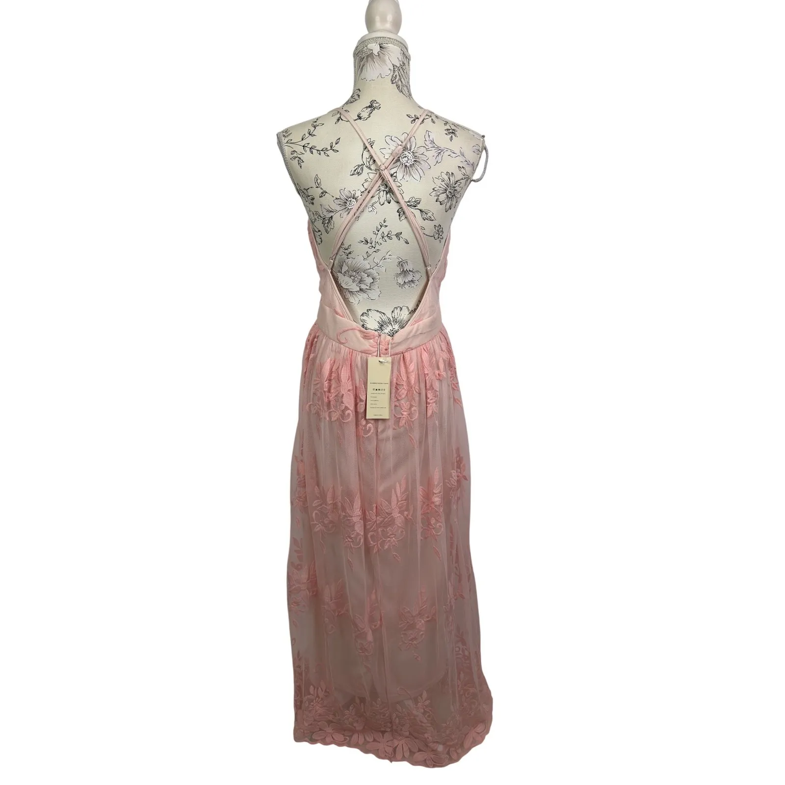 DOKOTOO Pink Floral Lace Halter Maxi Dress Evening Formal Occasion Size M NWT Size M - Image 4