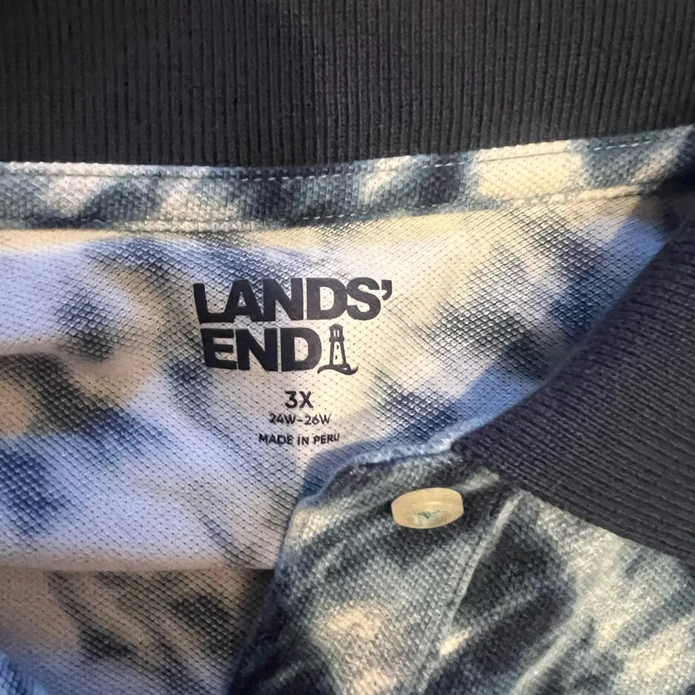 Navy and White Patterned Polo Shirt Blue Size 3X - Image 3