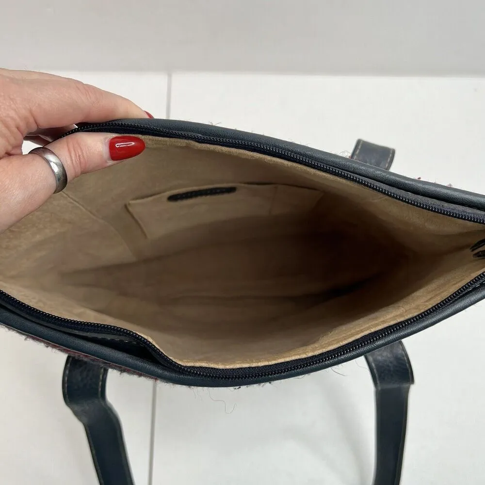 BORN Southwestern Aztec Tote Boho Wool Leather Shopper Blanket Bag Navy - Image 10