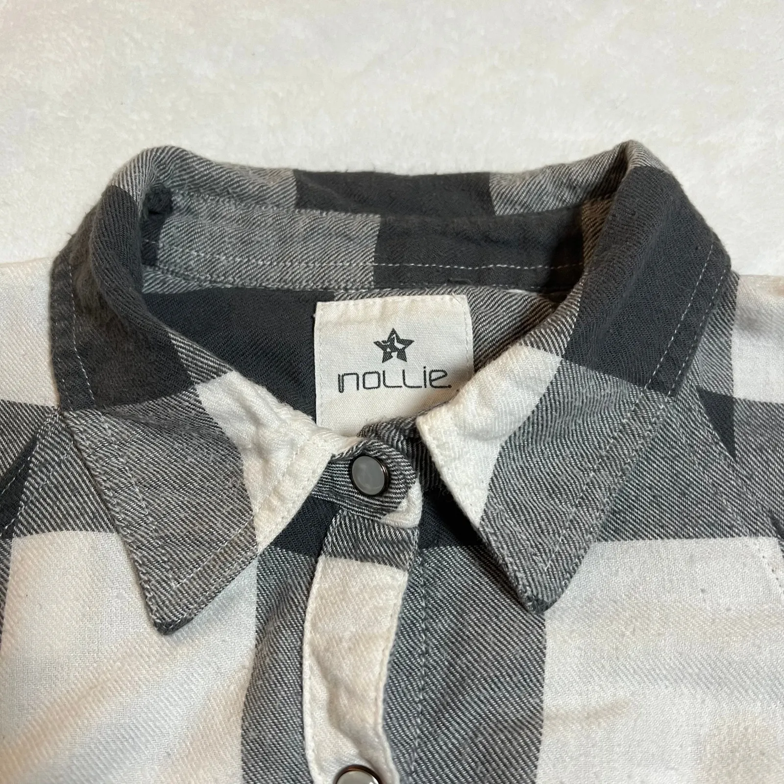 Nollie The Slim Fit Plaid Flannel Pearl Snap Button Up Shirt Size L Western Gray Size L - Image 5