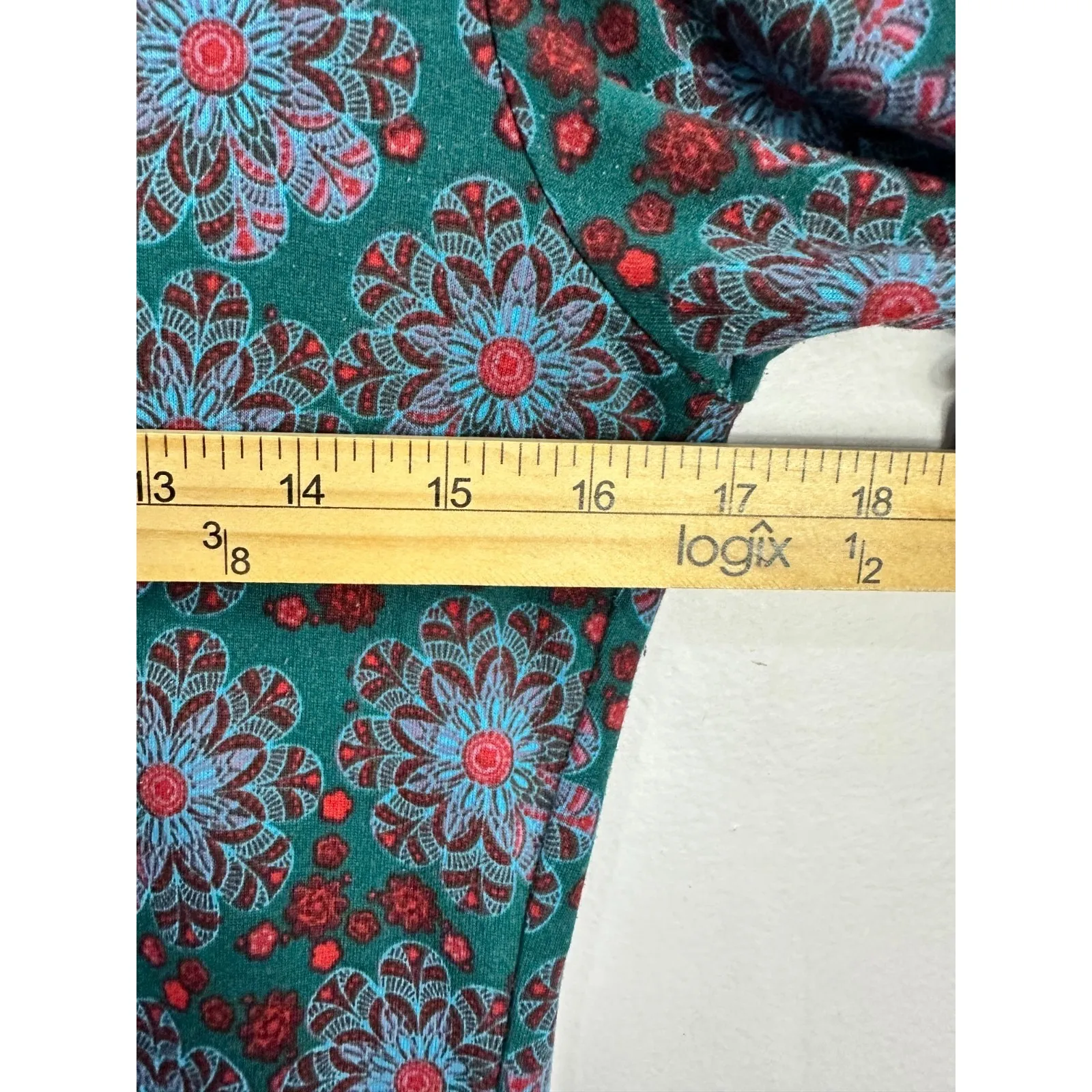 LuLaRoe XS Green Floral Geometric Print Bodycon Dress Made in USA Boho Retro - Image 5