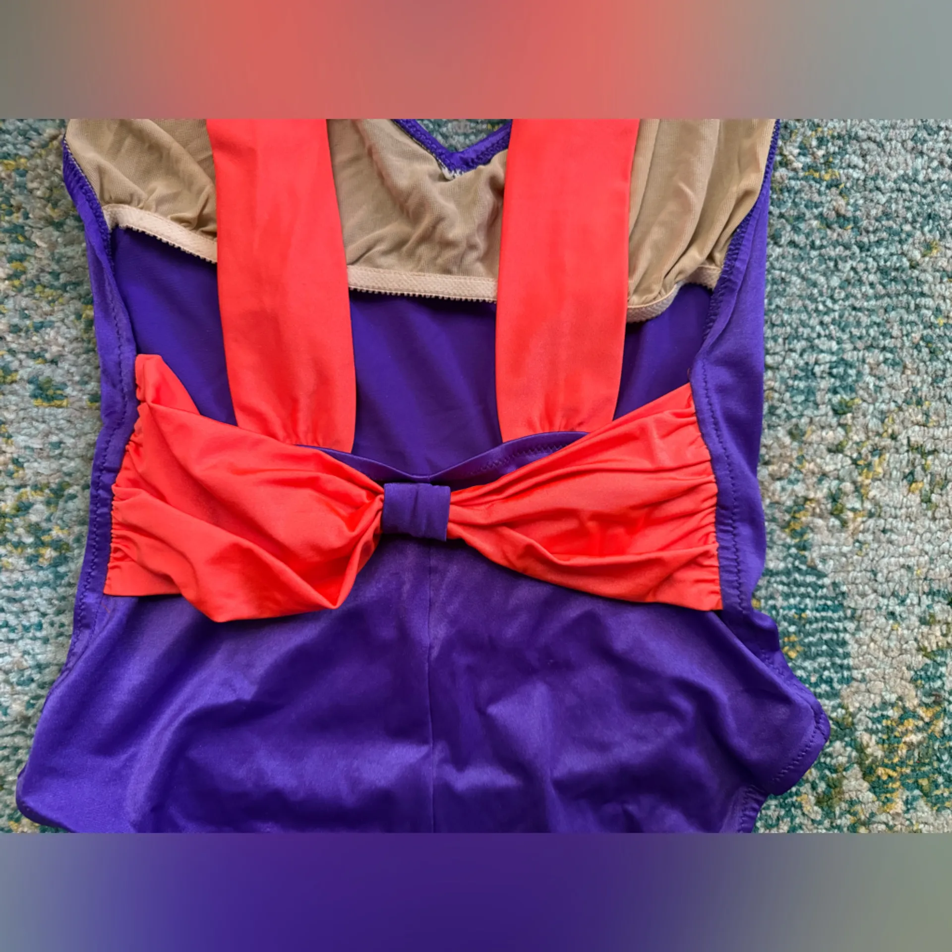 Vintage 80/90s Sirena purple low back bow one piece swimsuit, size medium Orange - Image 2