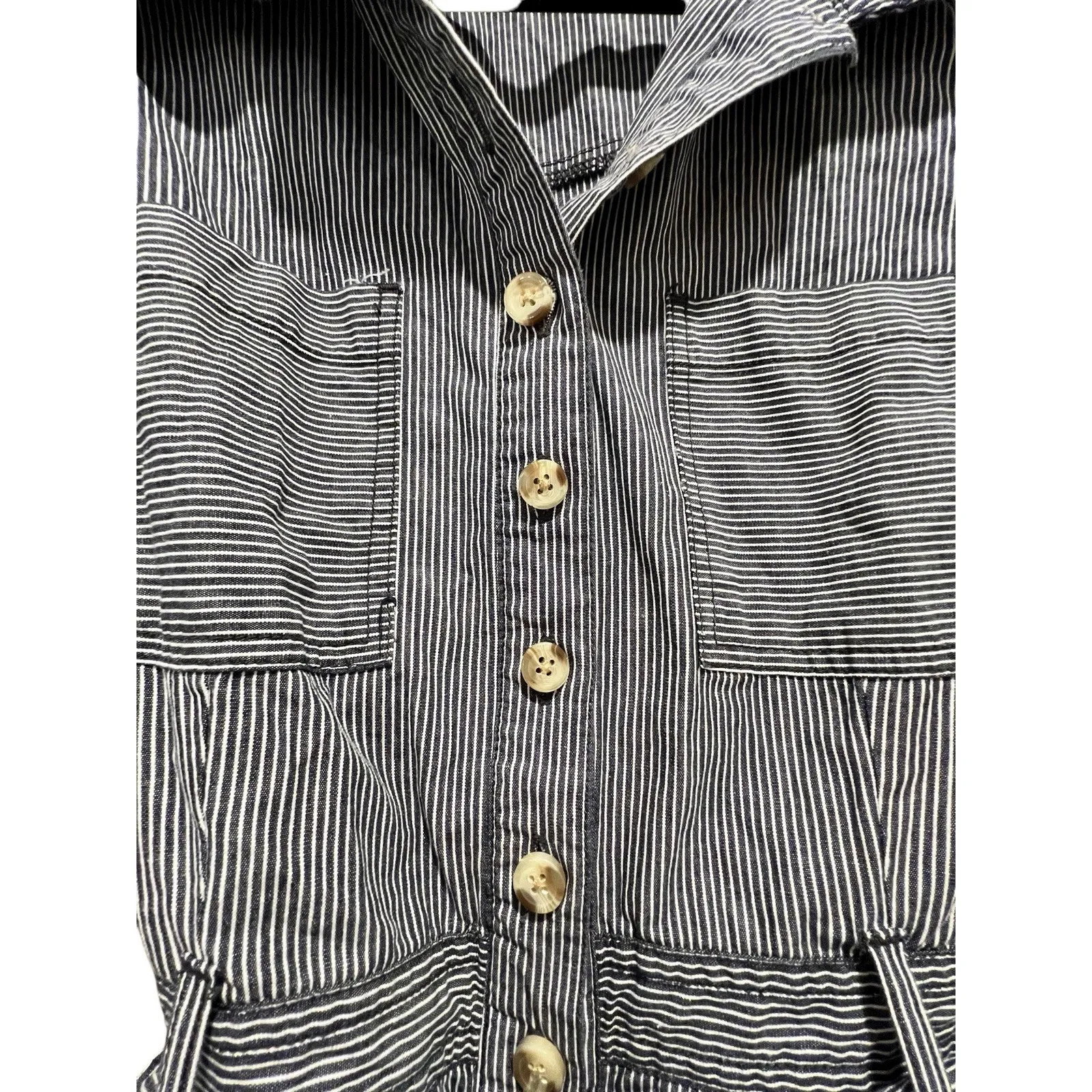 Urban Outfitters Romper Womens Large Denim Conductor‎ Stripe Belted Casual Relax - Image 4