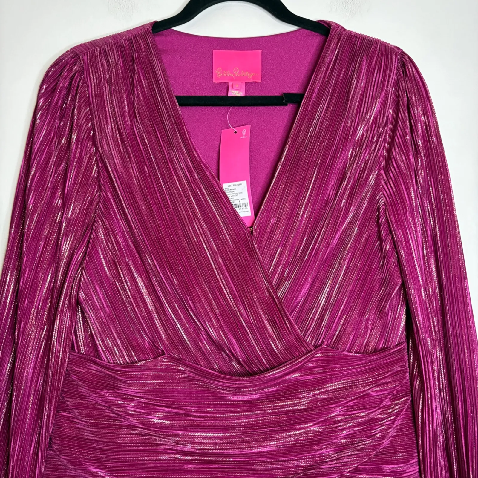 LILLY PULITZER Jessamie‎ Long Sleeve Foil Printed Crinkle Woven Dress Sz 8 - Image 3