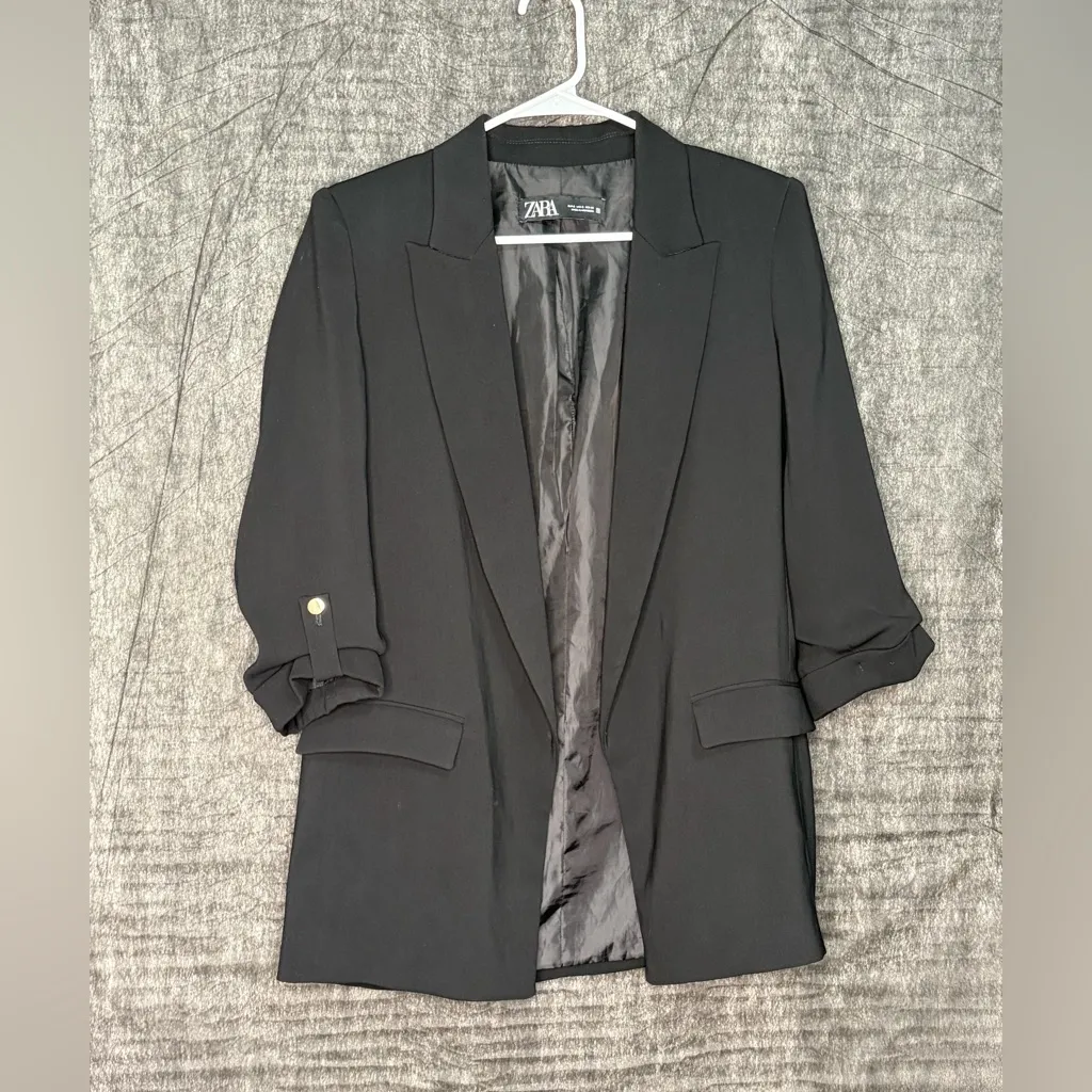 ZARA Black Tailored Blazer Women’s Size S Structured 3/4 Sleeve Jacket(A261) - Image 2