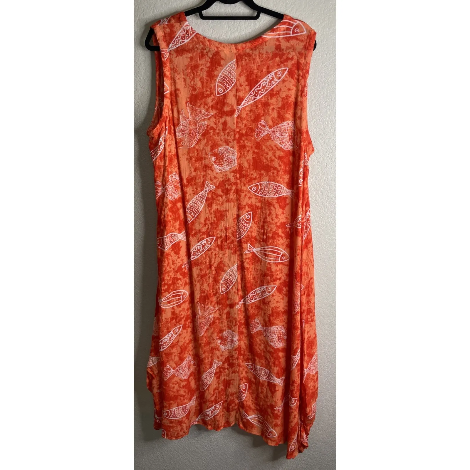 Kaktus Womens XXL Fish Sleeveless Dress Pockets Orange Tank Adjustable Hem Beach - Image 2