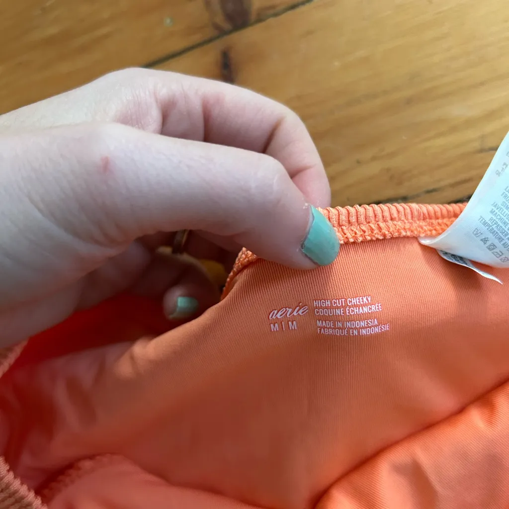 Aerie high cut cheeky bikini bottoms orange medium - Image 4
