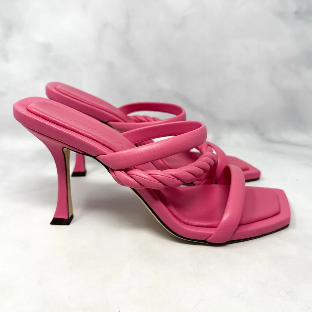 NEW Jimmy Choo Diosa Braided Square Toe Stiletto Heel Mule Sandals Pink 38.5 - Image 3