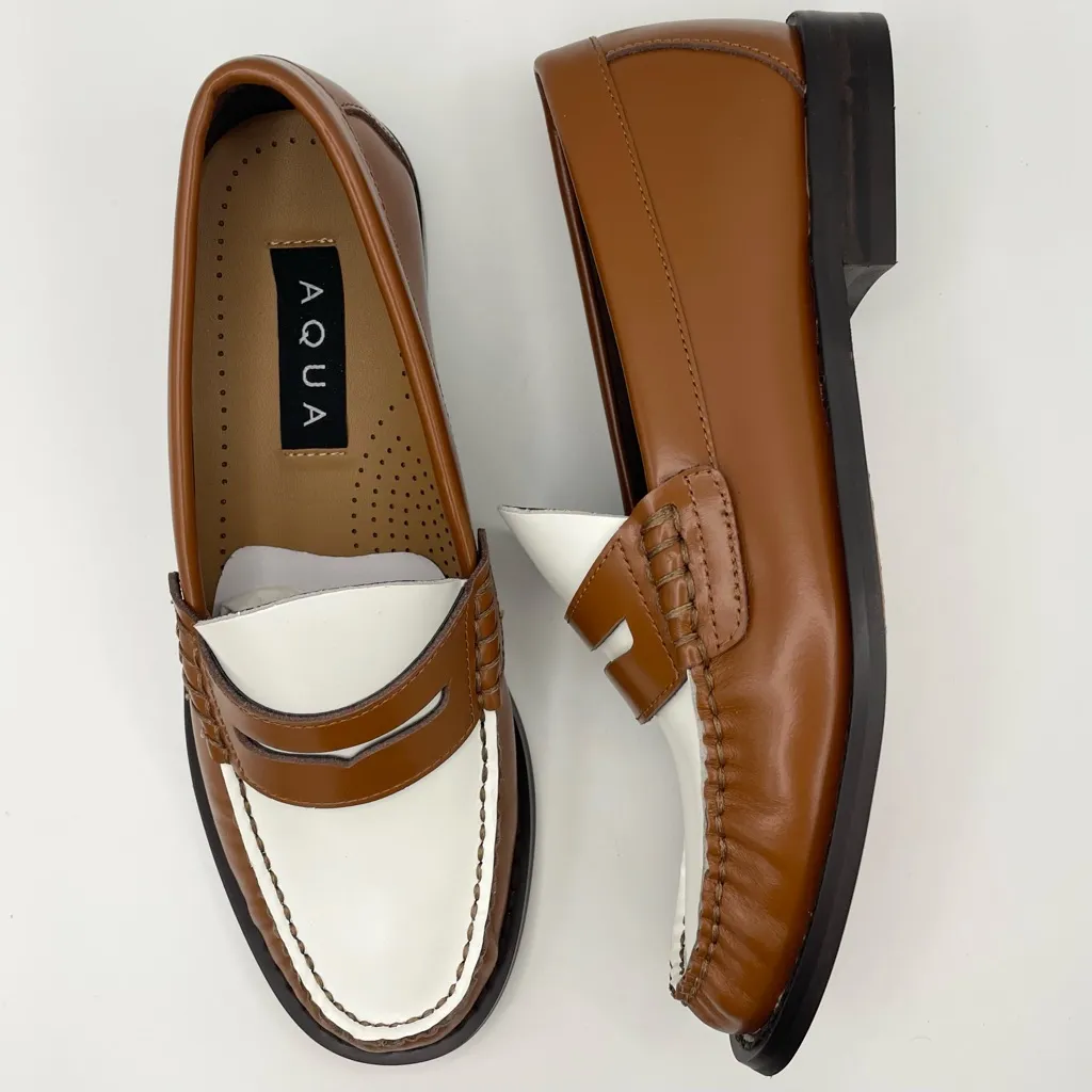 Aqua Kendl leather slip on comfy loafers women’s Size 6M brown/white - Image 11