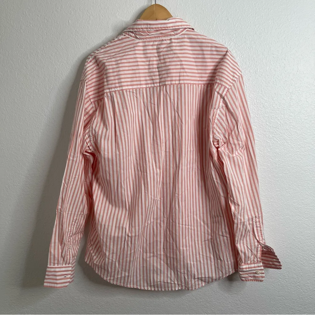 American Eagle Pinstripe Button Down Pink & White Long Sleeve Size Medium - Image 5