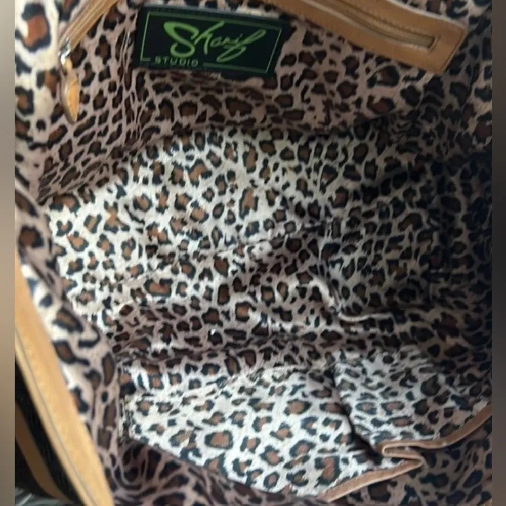 Sharif Leather Suede and Wool Herringbone Satchels Shoulder Bag Vintage Purse Brown - Image 12