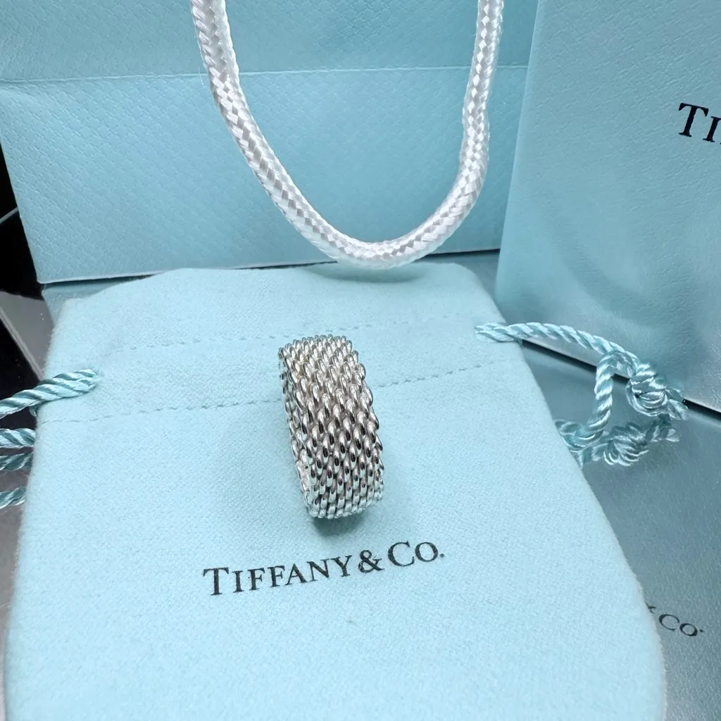Authenticated Tiffany & Co. Somerset Flexible Mesh Ring – Sterling 925  Size 6.5 - Image 4