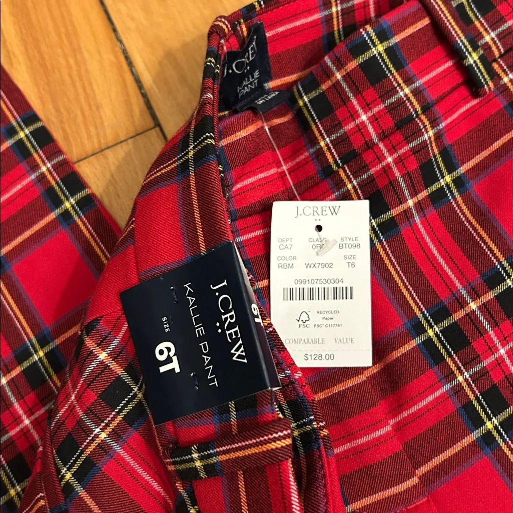 J. Crew Red Plaid Kallie Dress Pant Size 6 - Image 5