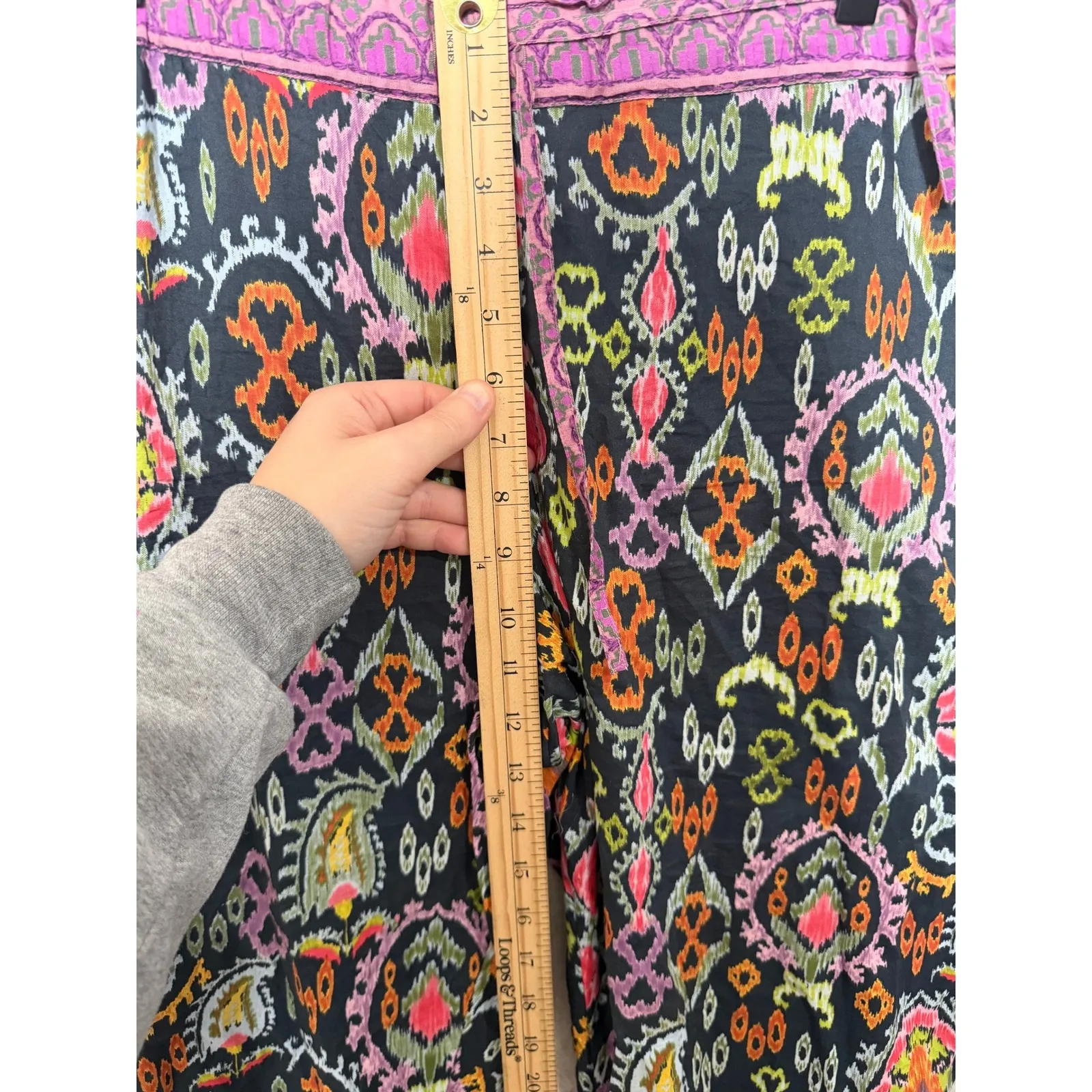 Sundance Leia Multi Pattern Cropped Capri Pants Elastic Waist Drawstring Cotton‎ - Image 4